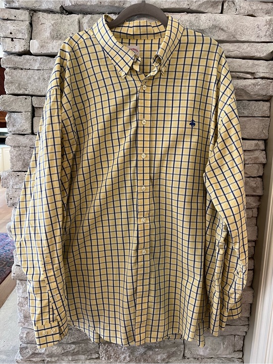 Brooks Brothers Other - Brooks Brothers Yellow & Navy Check Button-Down Shirt XXL